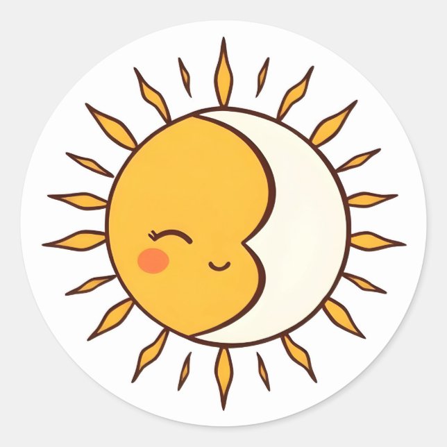 Cute Sun and Moon Celestial Kawaii Sticker (Front)