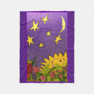Cute Sun and Moon with Tulip Designed Fleece Blanket