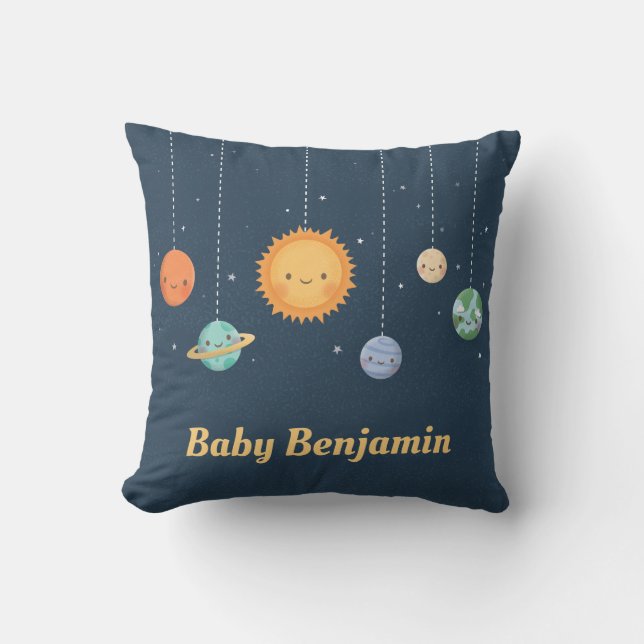 Cute Sun and Planets Space Theme Baby Boy Nursery Cushion (Front)