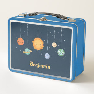 Cute Sun and Planets Space Themed Kids Metal Lunch Box