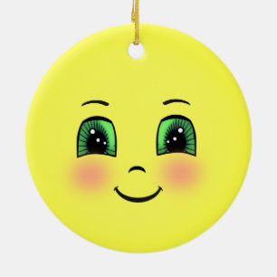 Cute Sun Happy Face Emoji Ceramic Ornament