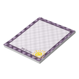Cute Sun & Heart on Purple Plaid Notepad