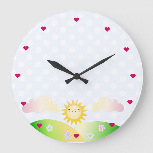 Cute sun kawaii cartoon large clock (Front)