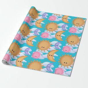Cute Sun Moon and Cloud Pattern Wrapping Paper