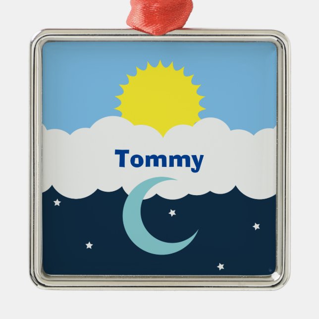 Cute Sun Moon and Stars Baby Illustration Metal Ornament (Front)
