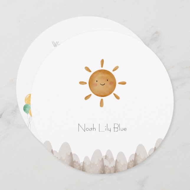 Cute Sun Mountains Baby Announcement Card (Front/Back)
