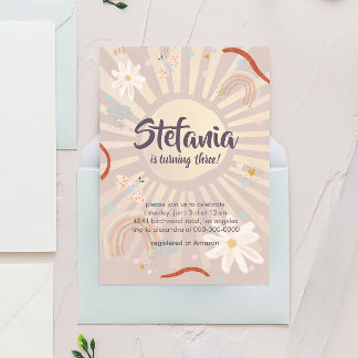 Cute Sun Pink Birthday Invitation