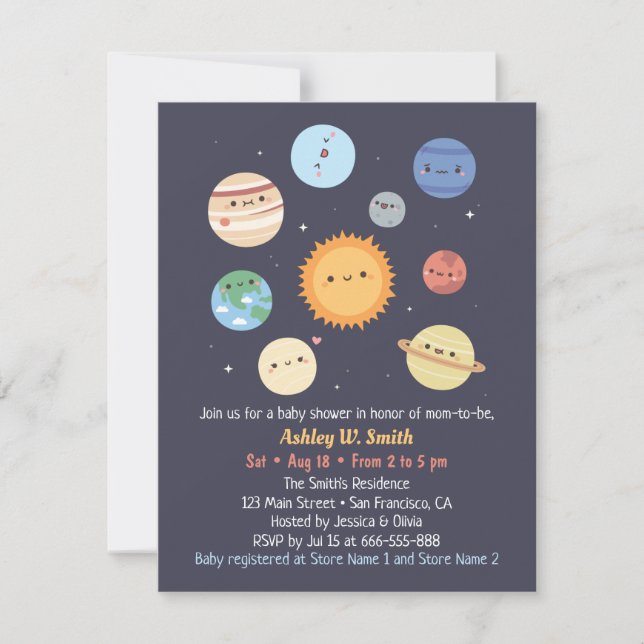 Cute Sun Planets Solar System, Space Baby Shower Invitation (Front)