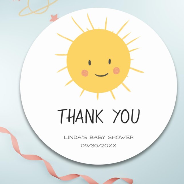 Cute Sun Smiling Thank You  Classic Round Sticker (Creator Uploaded)