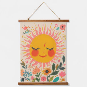 Cute Sun Sunny Day Boho Floral Illustration Hanging Tapestry