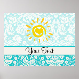 Cute Sun; Teal Damask Poster