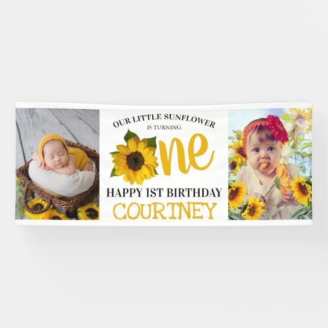Cute Sunflower 1st Birthday Photo Banner (Horizontal)
