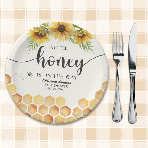Cute Sunflower Bee Baby Shower Paper Plate