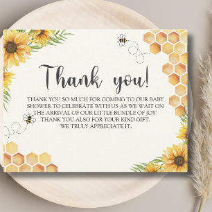 Cute Sunflower Bee Baby Shower Thank You Card