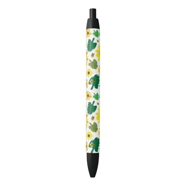 Cute Sunflower Bee Black Ink Pen (Front Vertical)