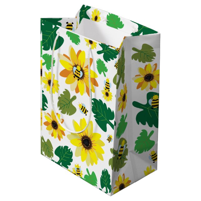 Cute Sunflower Bee Medium Gift Bag (Back Angled)