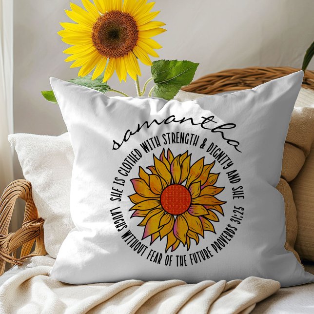 Cute sunflower bible verse scripture Proverbs 31 Cushion (Creator Uploaded)