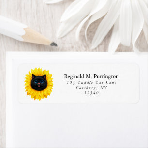 Cute Sunflower Cat Face Floral Art Return Address Label
