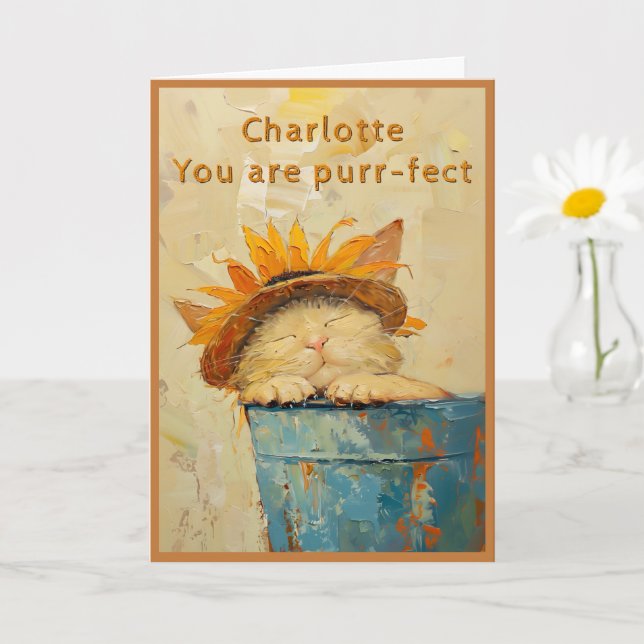 Cute Sunflower Cat You Are Purr-fect Custom C3R Card (Small Plant)