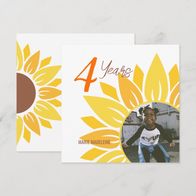 Cute Sunflower Childrens Birthday Invitation  (Front/Back)