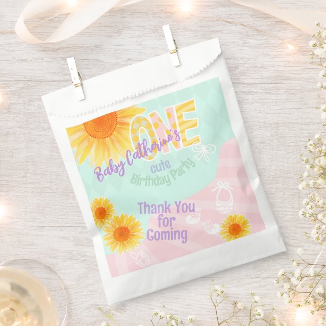 Cute Sunflower First Birthday  Favour Bag (Clipped)