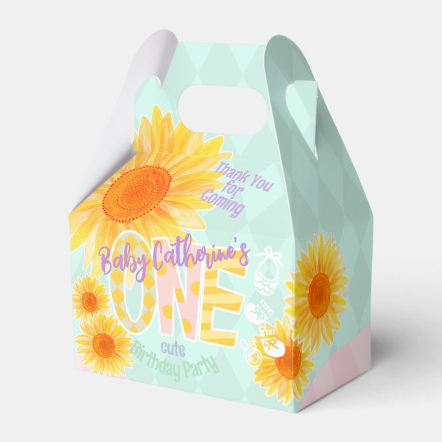 Cute Sunflower First Birthday  Favour Box (Front Side)
