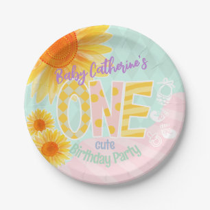 Cute Sunflower First Birthday  Paper Plate