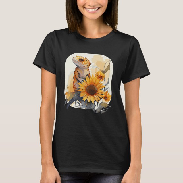 Cute Sunflower Gecko Leopard Gecko Reptile Lizard T-Shirt (Front)