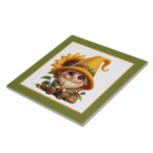 Cute sunflower gnome lovers garden  ceramic tile