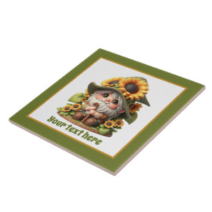 Cute sunflower gnome lovers garden  ceramic tile