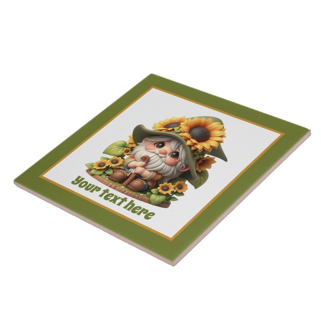 Cute sunflower gnome lovers garden  ceramic tile (Side)