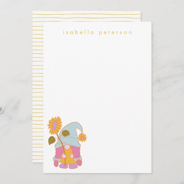 Cute Sunflower Gnome Pastel Personalised Name  Card (Front/Back)
