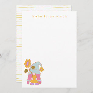 Cute Sunflower Gnome Pastel Personalised Name Card