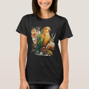 Cute Sunflower Lovebird Floral Watercolor Parakeet T-Shirt