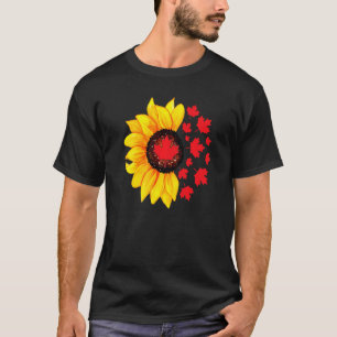 Cute Sunflower & Maple Leaf Canadian Flag Happy Ca T-Shirt