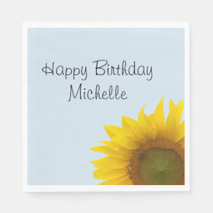 Cute Sunflower Monogram Happy Birthday Party Napkin