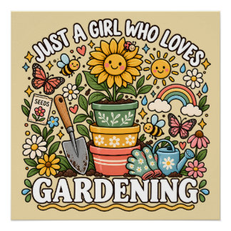 Cute Sunflower Pots Gardening Gift Women Gardeners Poster