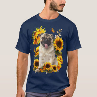 Cute Sunflower Pug Dog Dad Mum Father's Day Lover T-Shirt