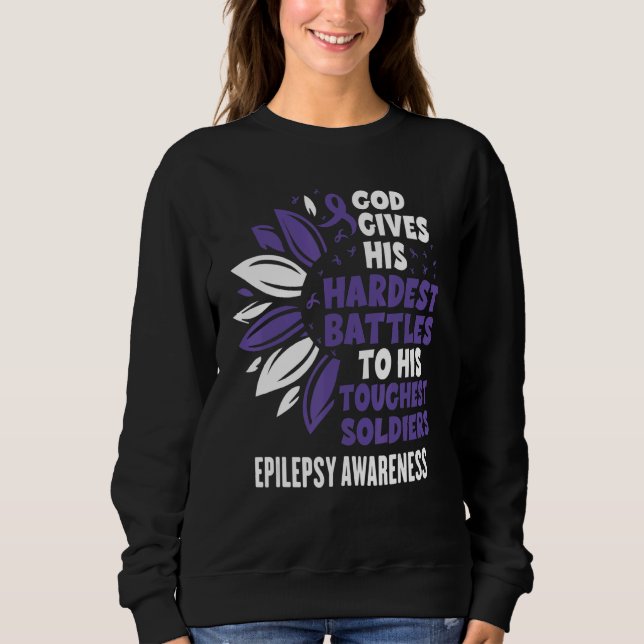 Cute Sunflower Purple Ribbon Epilepsy Awareness Sweatshirt (Front)