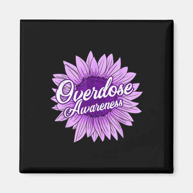 Cute Sunflower Purple Ribbon Opioid Overdose Aware Magnet (Front)
