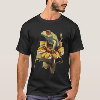 Cute Sunflower Red Eyed Tree Frog Floral Frog T-Shirt