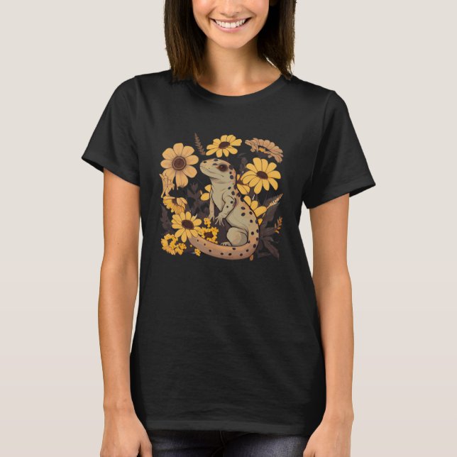 Cute Sunflower Salamander Watercolor Pet Reptile L T-Shirt (Front)
