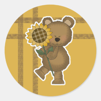 Cute Sunflower Teddy Bear Classic Round Sticker