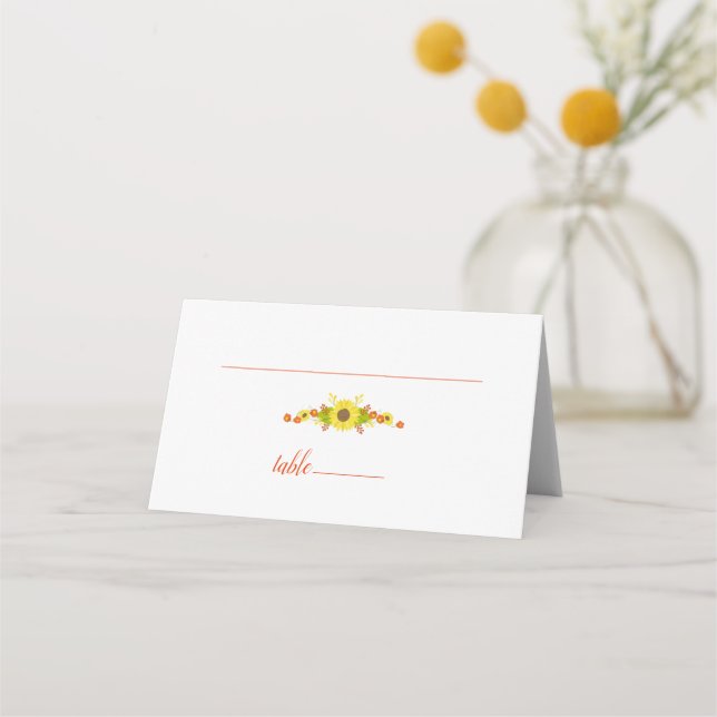 Cute Sunflower Wedding Place Card (Front)