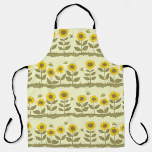 Cute sunflowers and bees seamless pattern apron