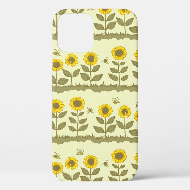 Cute sunflowers and bees seamless pattern Case-Mate iPhone case (Back)