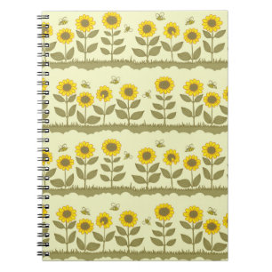 Cute sunflowers and bees seamless pattern notebook