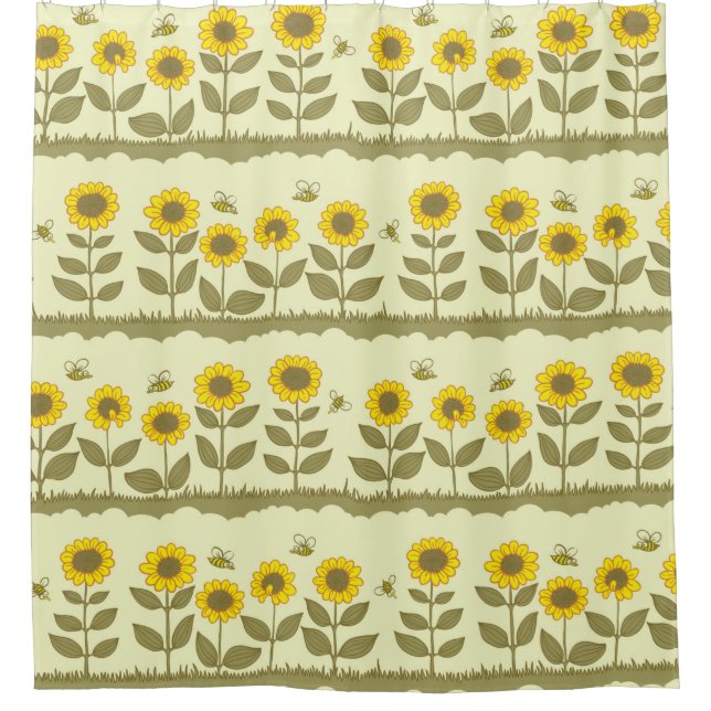 Cute sunflowers and bees seamless pattern shower curtain (Front)