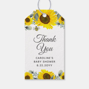 Cute Sunflowers & Bees Baby Shower Favour Gift Tag