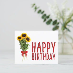 Cute sunflowers botanical flower birthday postcard